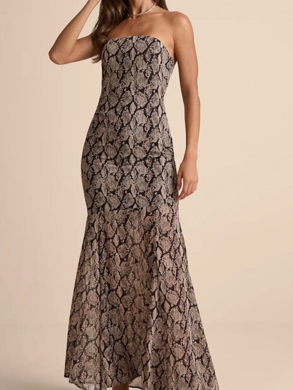 Lulus Cherette Brown Snake Print Strapless Maxi Dress - Size XS - Picture 2 of 3